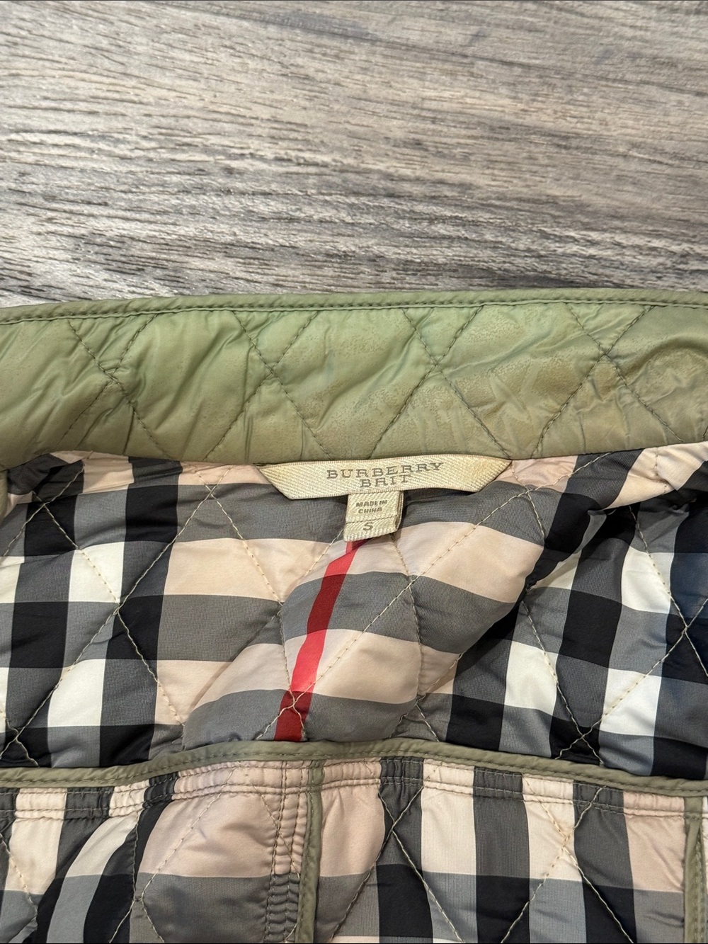Burberry Brit Olive Green Quilted Jacket Nova Check Lining Women’s Size S - Picture 8 of 16
